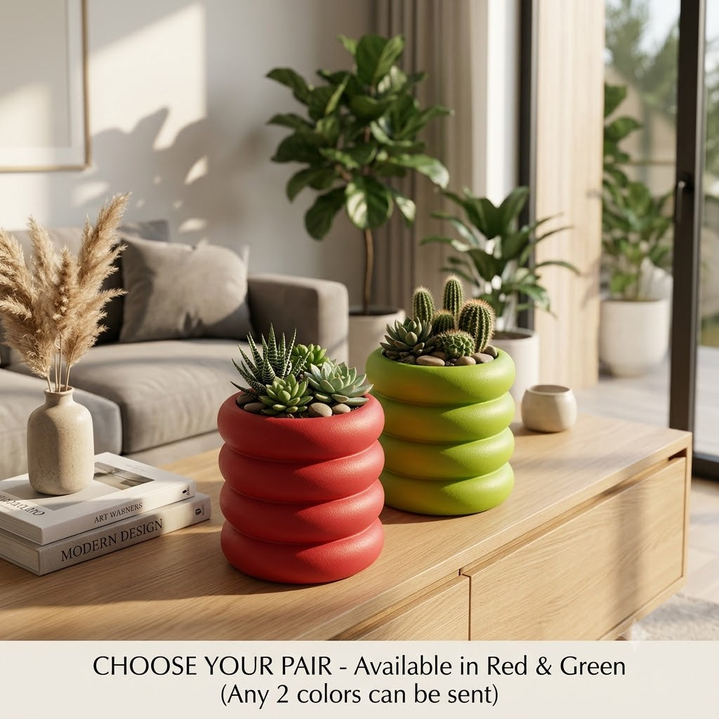 Modern Ring Pot Planters – Decorative Donut Design Set of 2 Mix Colors