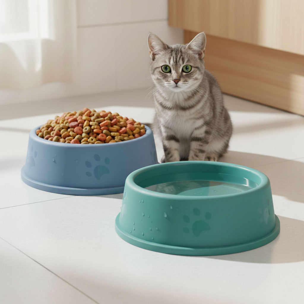 Plastic Dog & Cat Bowl Set - Round Single Bowl, 7 Inch Set of 2 Pack