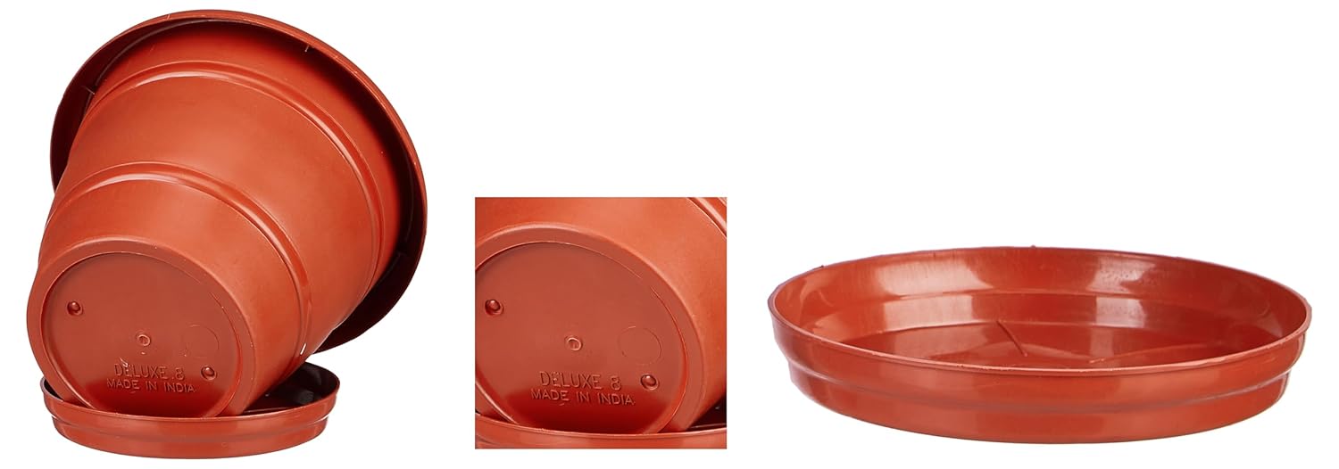 Round Pots for Plants with Bottom Tray | Indoor and Outdoor Flower Pot | 8 inch, Set of 4 |