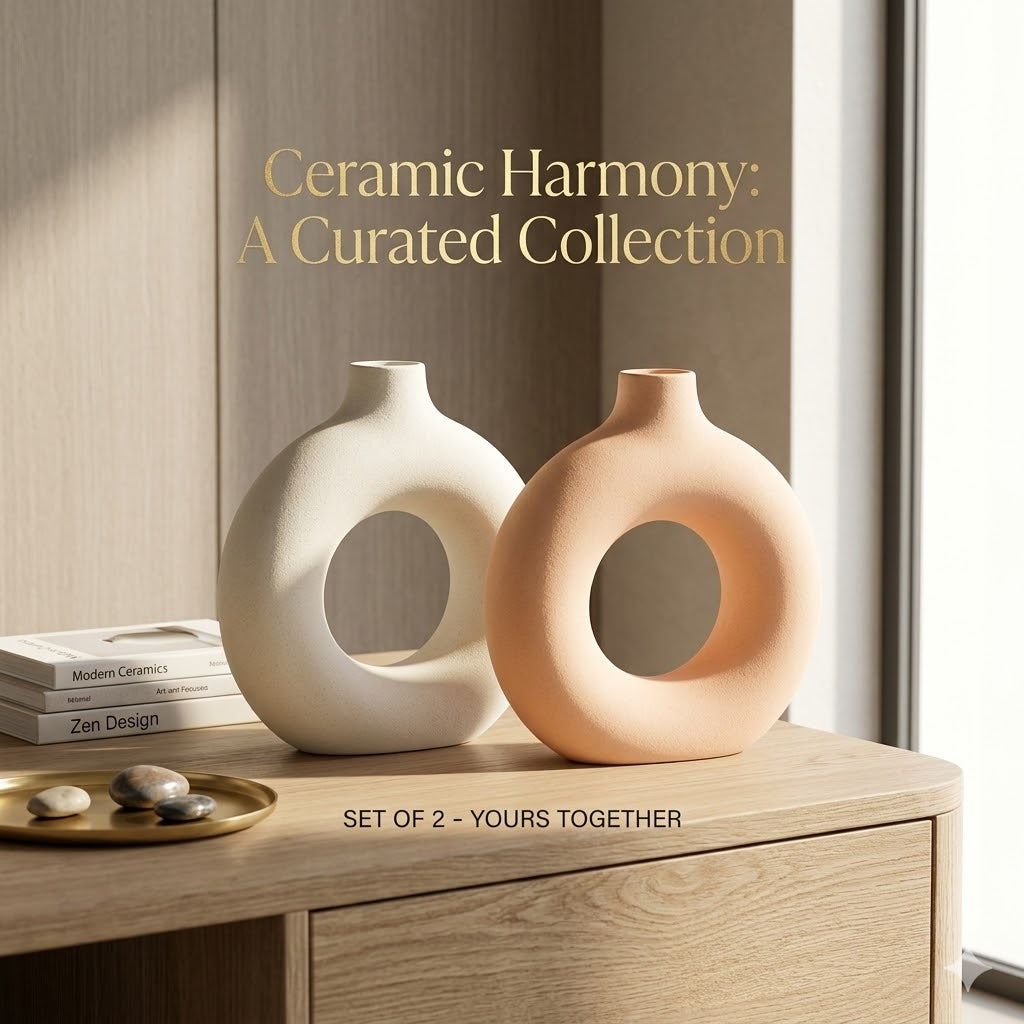 Prestige Circle Pot 8" | Mix Fresh Colours | Set of 2 | Handcrafted Ceramic Donut Vase
