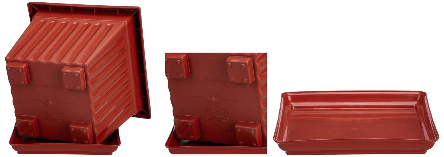 Square Plastic Pots for Plants with Bottom Tray – 10 Inch, Set of 10 – Durable Indoor & Outdoor Flower Pots for Home, Office, Balcony & Garden Decoration (Brown)