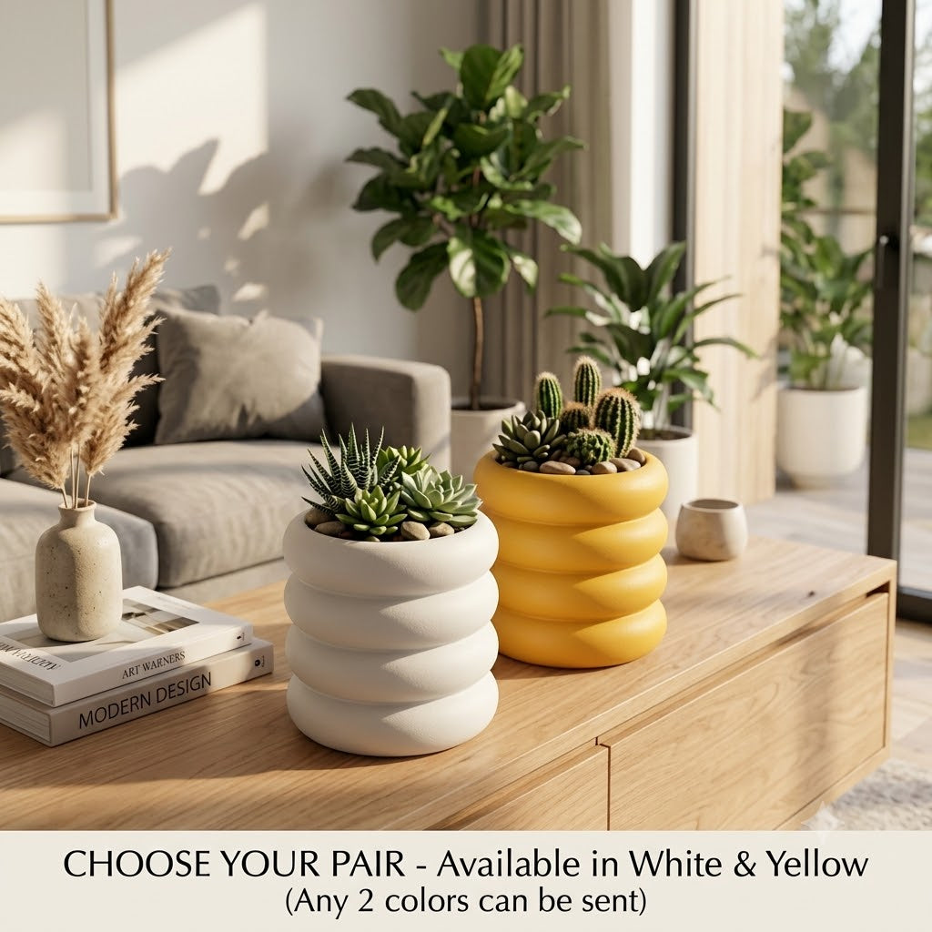 Modern Ring Pot Planters – Decorative Donut Design Set of 2 Mix Colors