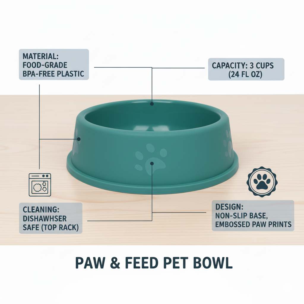 Plastic Dog & Cat  Bowl, 6-Inch Non-Slip Pet Feeding Bowl, Set of 3