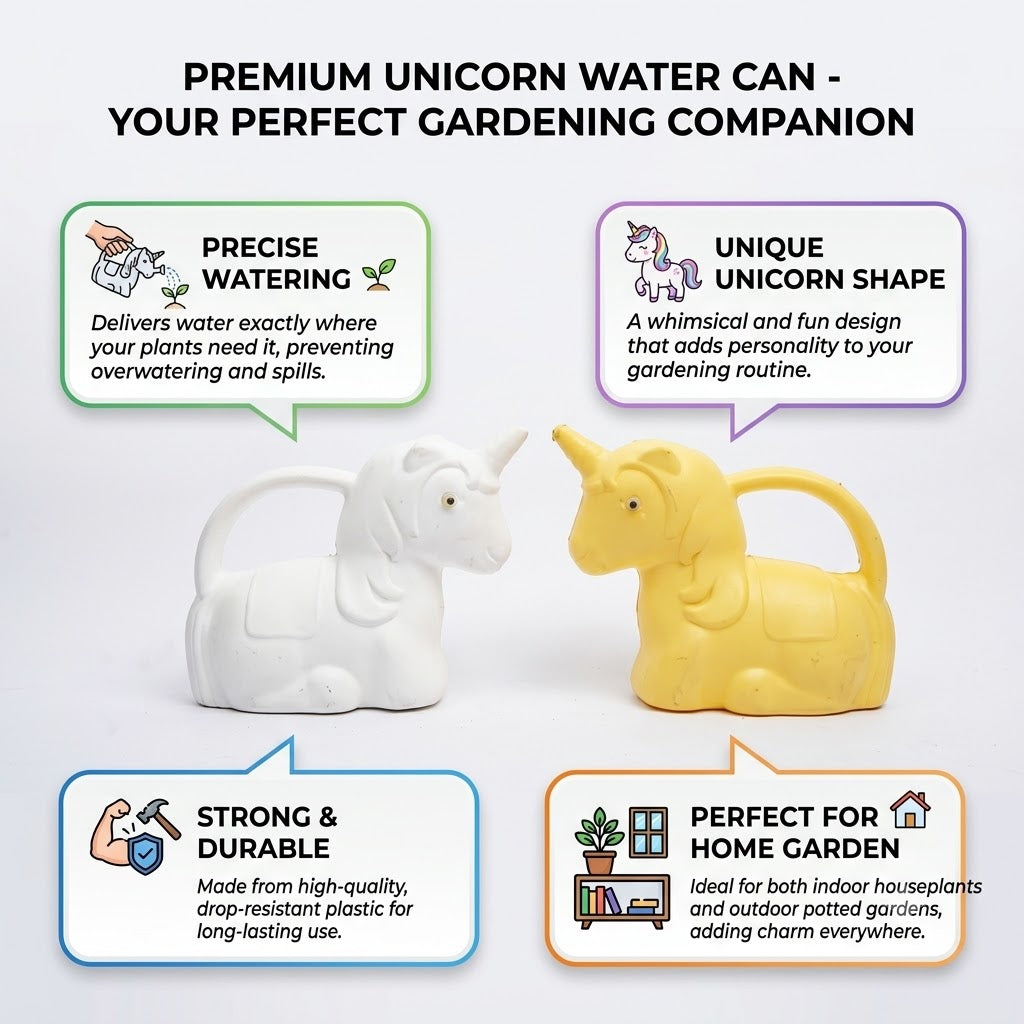 Unicorn Watering Can for Kids - 2 Litre Magical Fun | White & Yellow Set