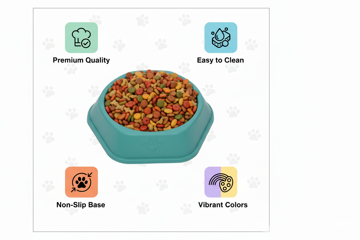 Round Plastic Pet Bowl, 5-Inch, Non-Slip Textured Base – Set of 3