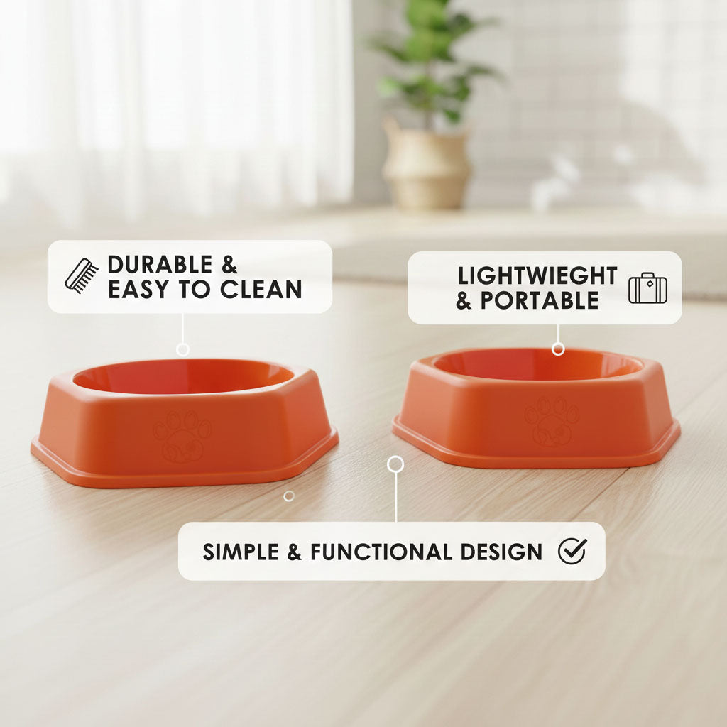 Round Plastic Pet Bowl, 5-Inch, Non-Slip Textured Base – Set of 3