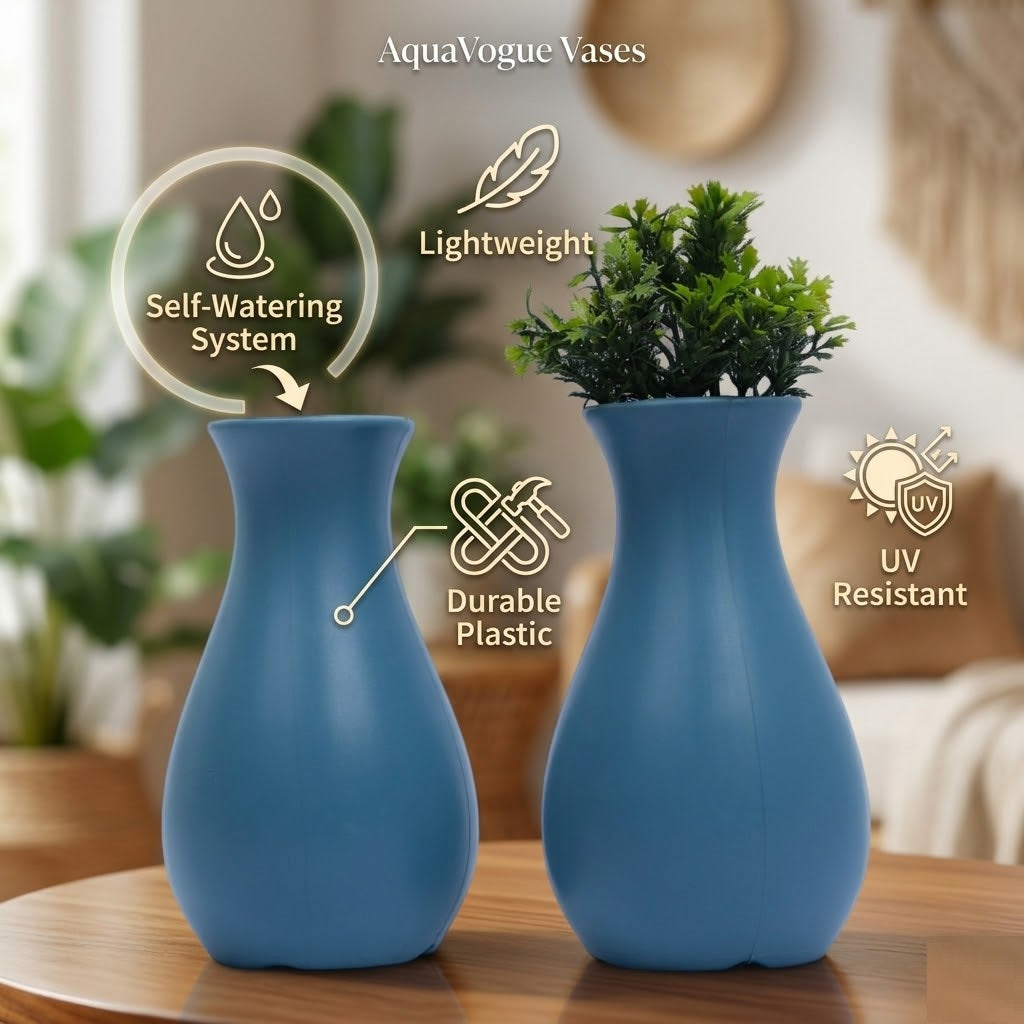6 Inch Round Grey Lucky Plastic Flower Vases  Indoor Decor (Set of 2)