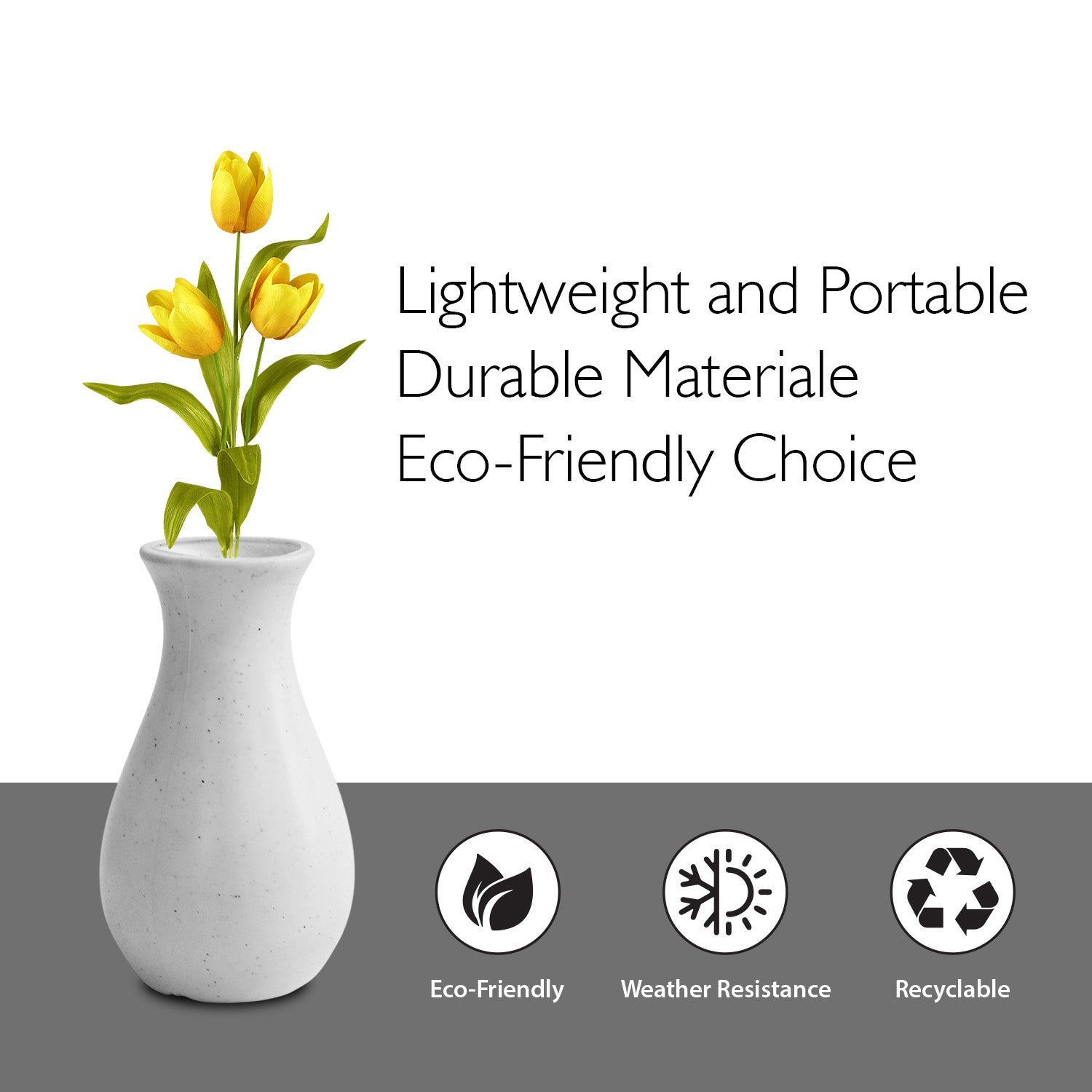 6 Inch Round White Lucky Plastic Flower Vases  Indoor Decor (Set of 4)