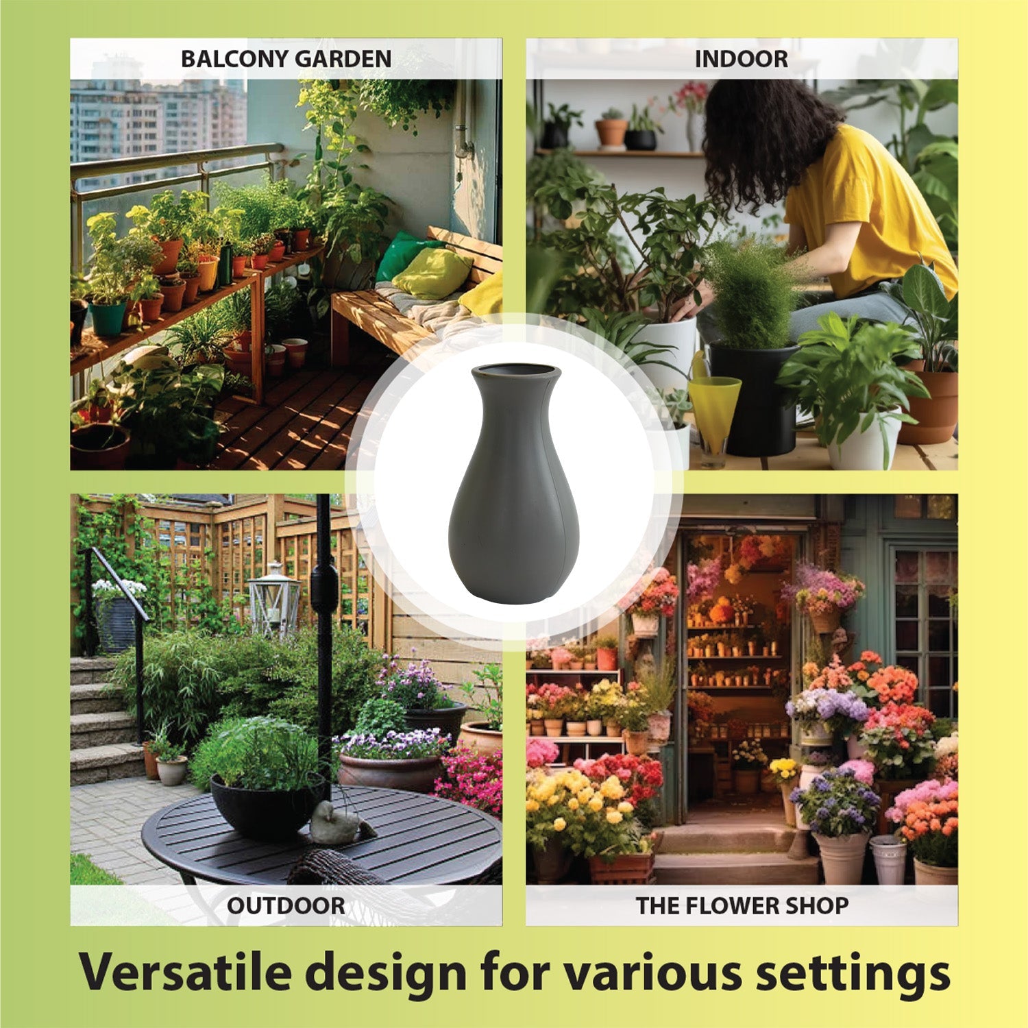 6 Inch Round Grey Lucky Plastic Flower Vases  Indoor Decor (Set of 2)