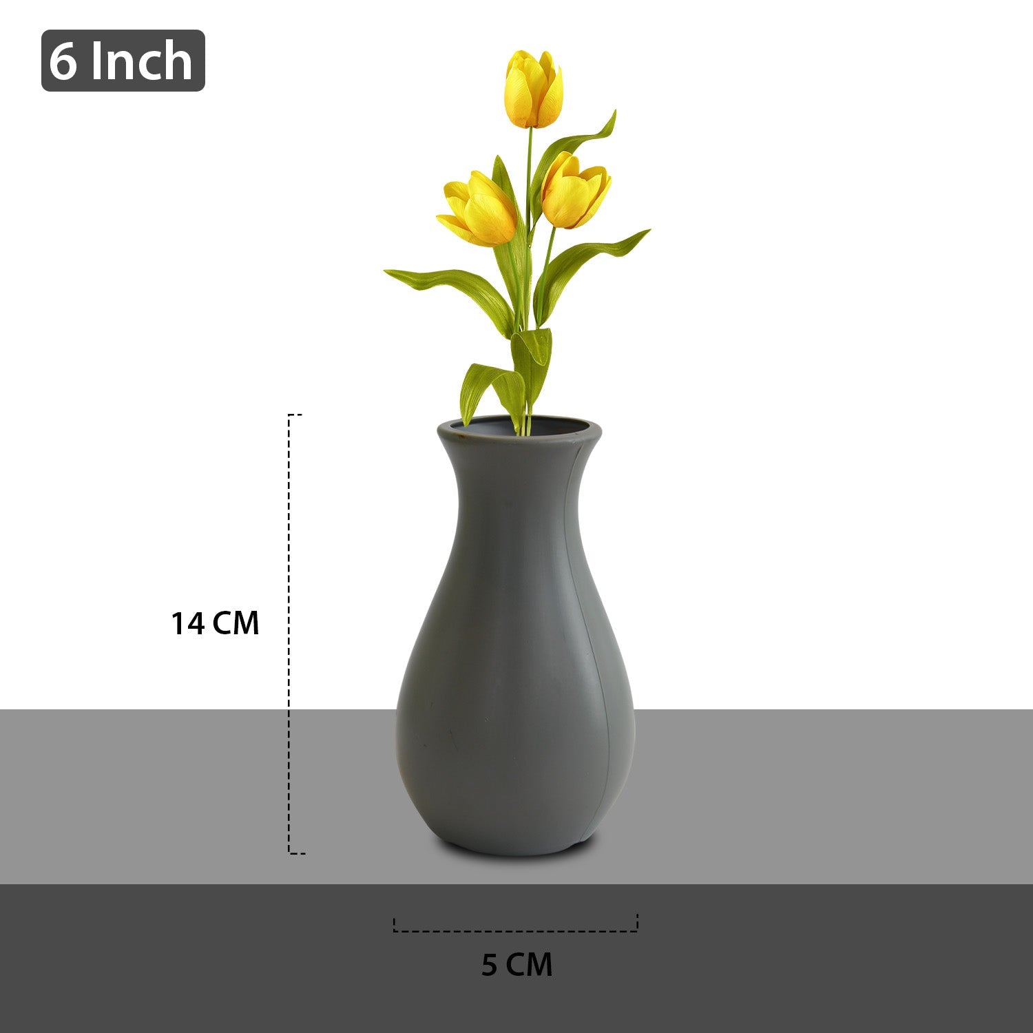 6 Inch Round Grey Lucky Plastic Flower Vases  Indoor Decor (Set of 2)