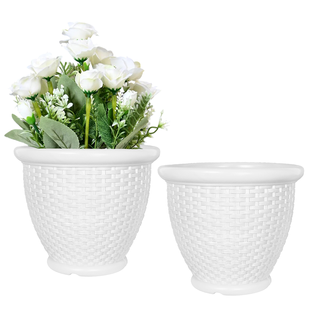 12 Inch Arya Round Planter  UV Resistant, Lightweight Indoor/Outdoor Pot (White)