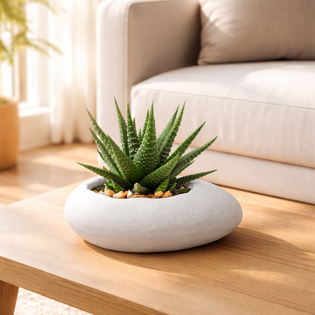 12 Inch Pabble Stone Planter  UV Resistant, Lightweight White Pot (Indoor/Outdoor)