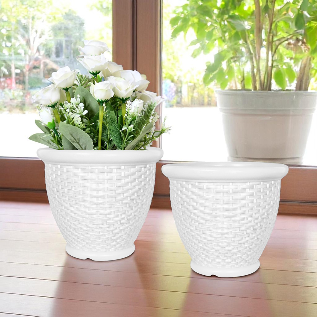 12 Inch Arya Round Planter  UV Resistant, Lightweight Indoor/Outdoor Pot (White)