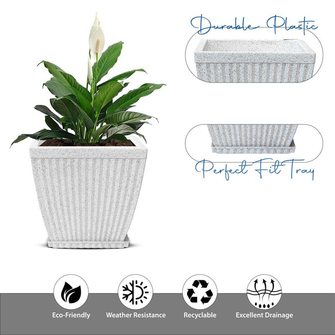10 Inch Paris Square Planter  UV Resistant, Lightweight White Marble Pot