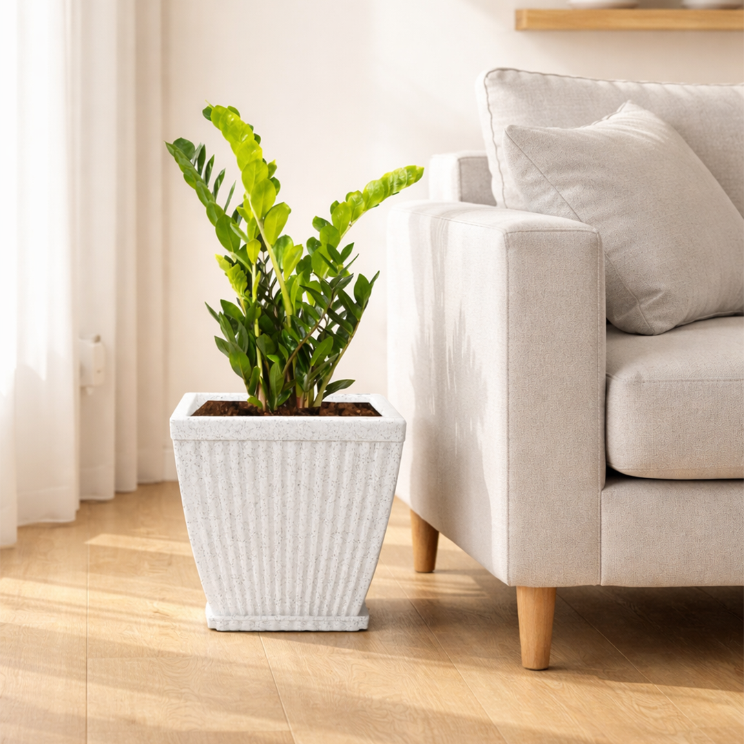 10 Inch Paris Square Planter  UV Resistant, Lightweight White Marble Pot