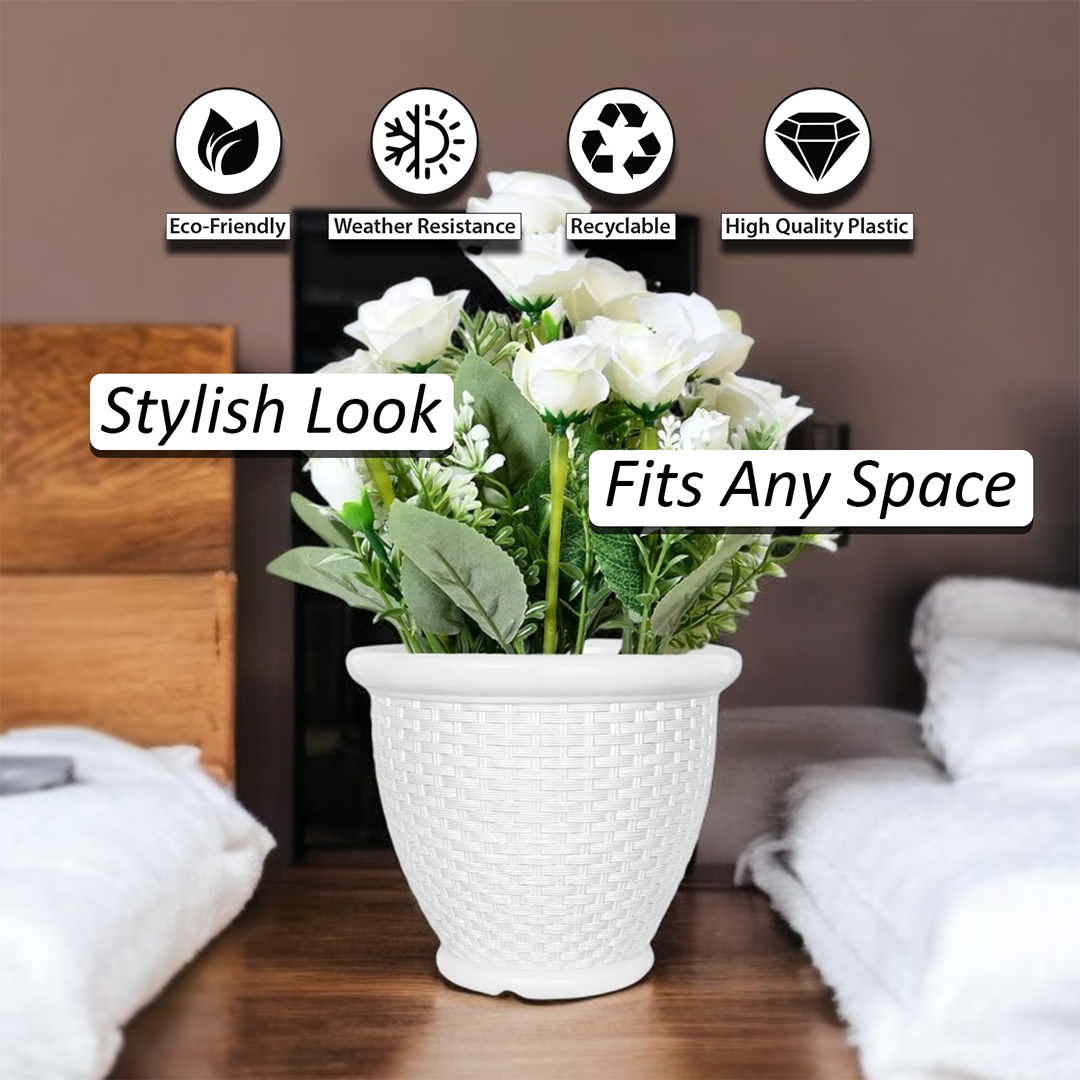 12 Inch Arya Round Planter  UV Resistant, Lightweight Indoor/Outdoor Pot (White)