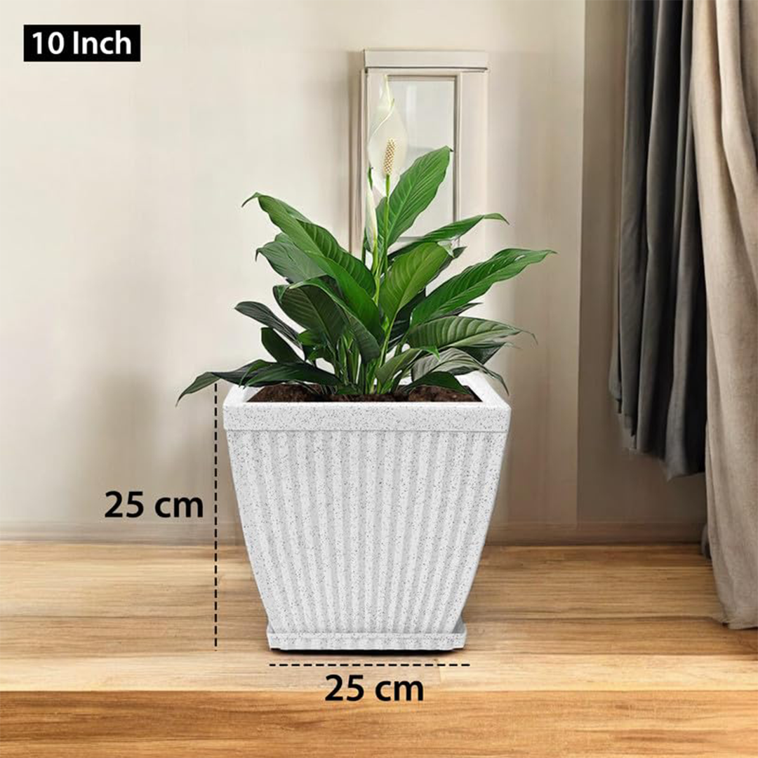 10 Inch Paris Square Planter  UV Resistant, Lightweight White Marble Pot
