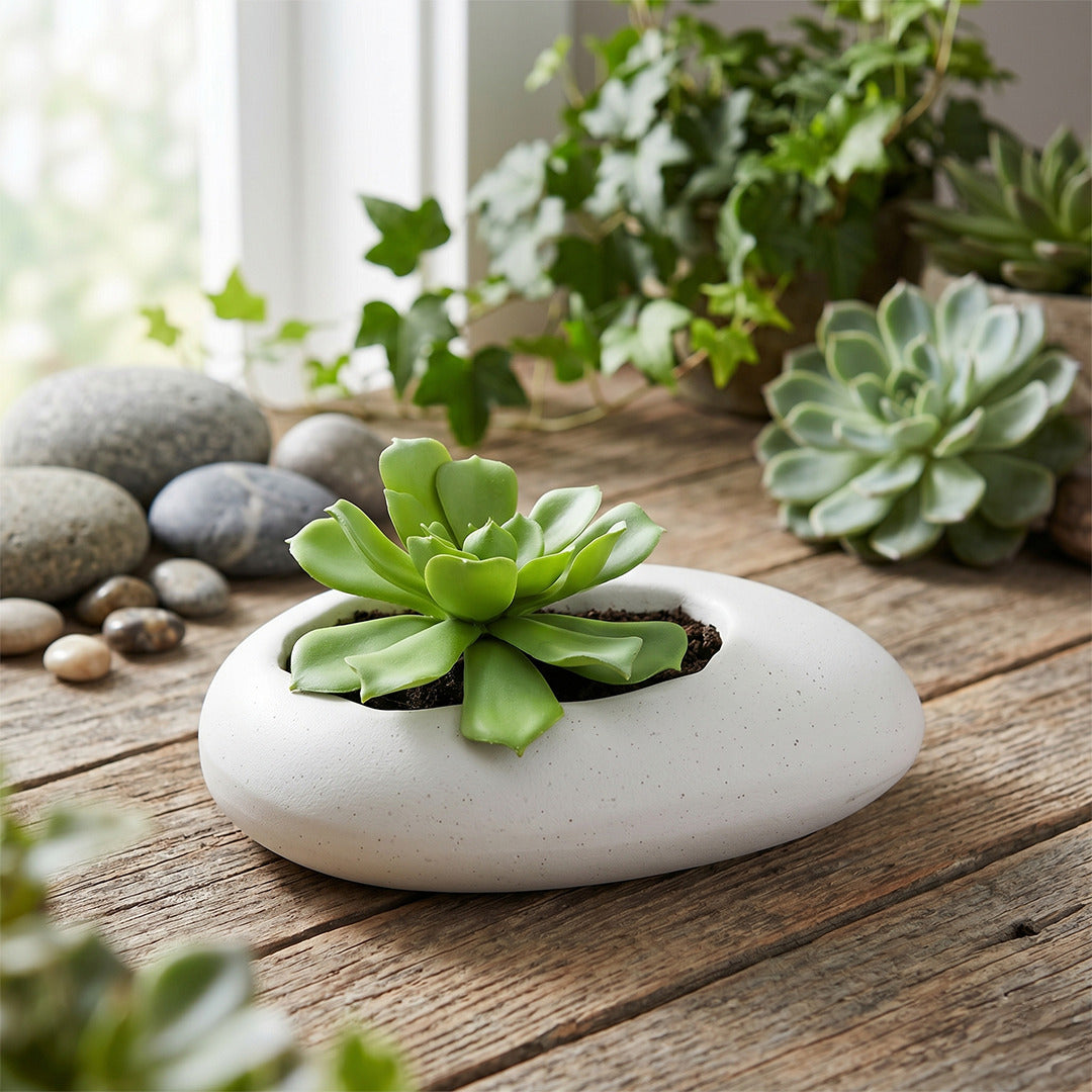 12 Inch Pabble Stone Planter  UV Resistant, Lightweight White Pot (Indoor/Outdoor)