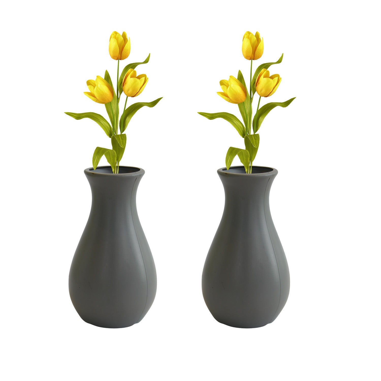 6 Inch Round Grey Lucky Plastic Flower Vases  Indoor Decor (Set of 2)