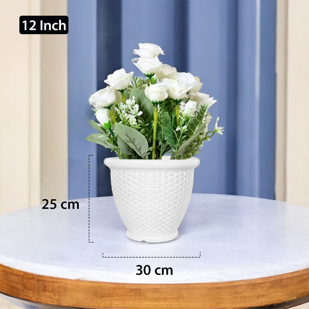12 Inch Arya Round Planter  UV Resistant, Lightweight Indoor/Outdoor Pot (White)