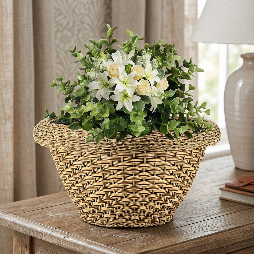 15 Inch Polly Rattan OMX Flower Pot, Round, UV Resistant