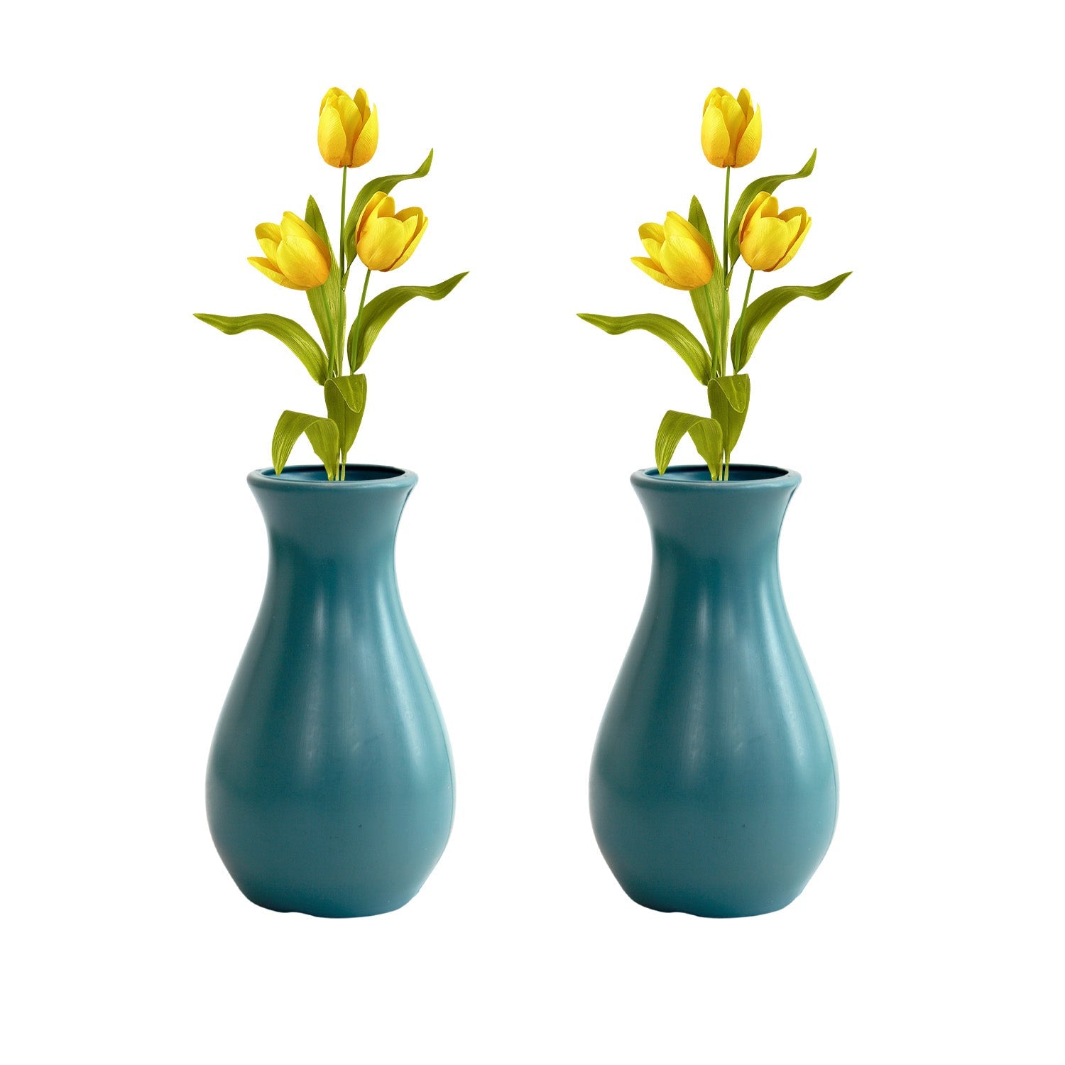 6 Inch Round Grey Lucky Plastic Flower Vases  Indoor Decor (Set of 2)
