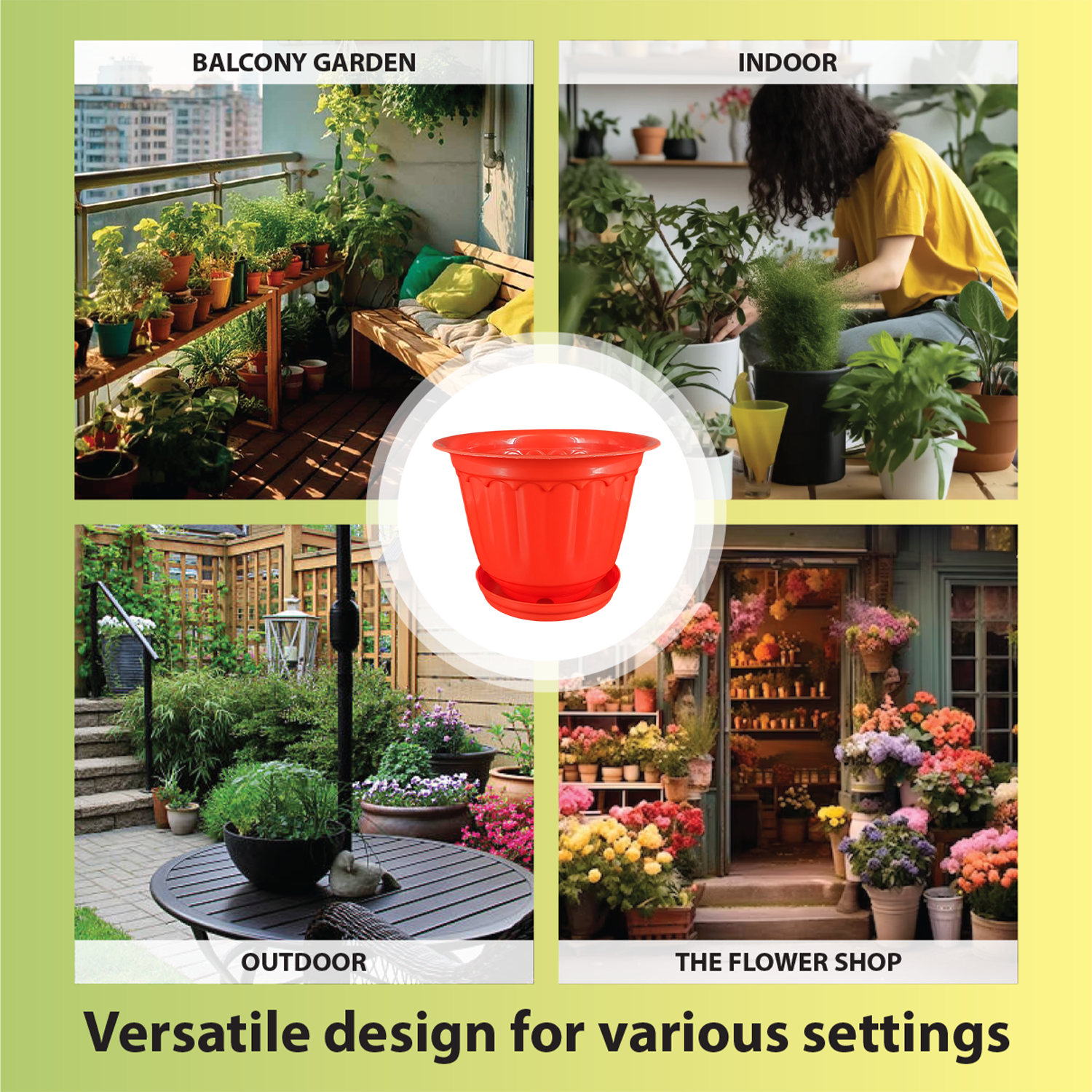 8 Inch Jasmine Planters with Drip Tray (Set of 4)  Home & Garden Decor