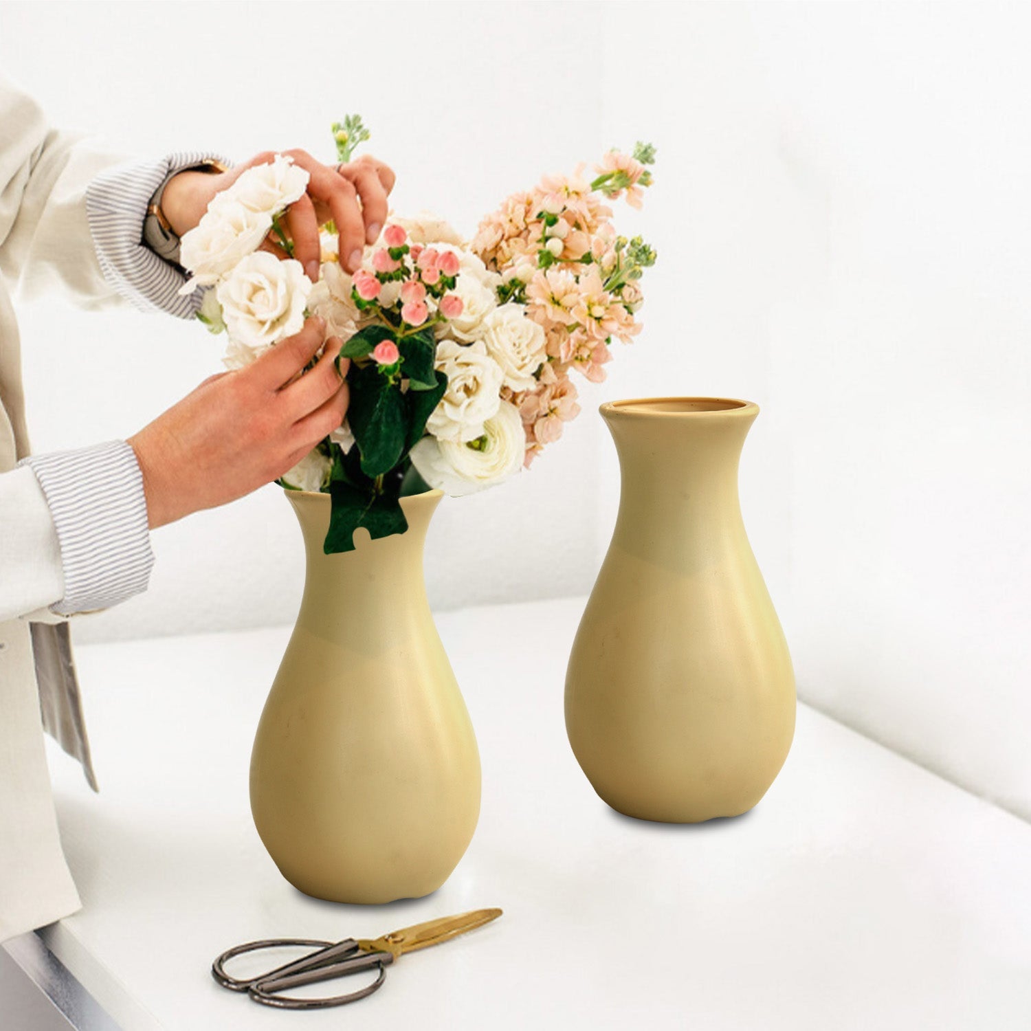 6 Inch Round Grey Lucky Plastic Flower Vases  Indoor Decor (Set of 2)