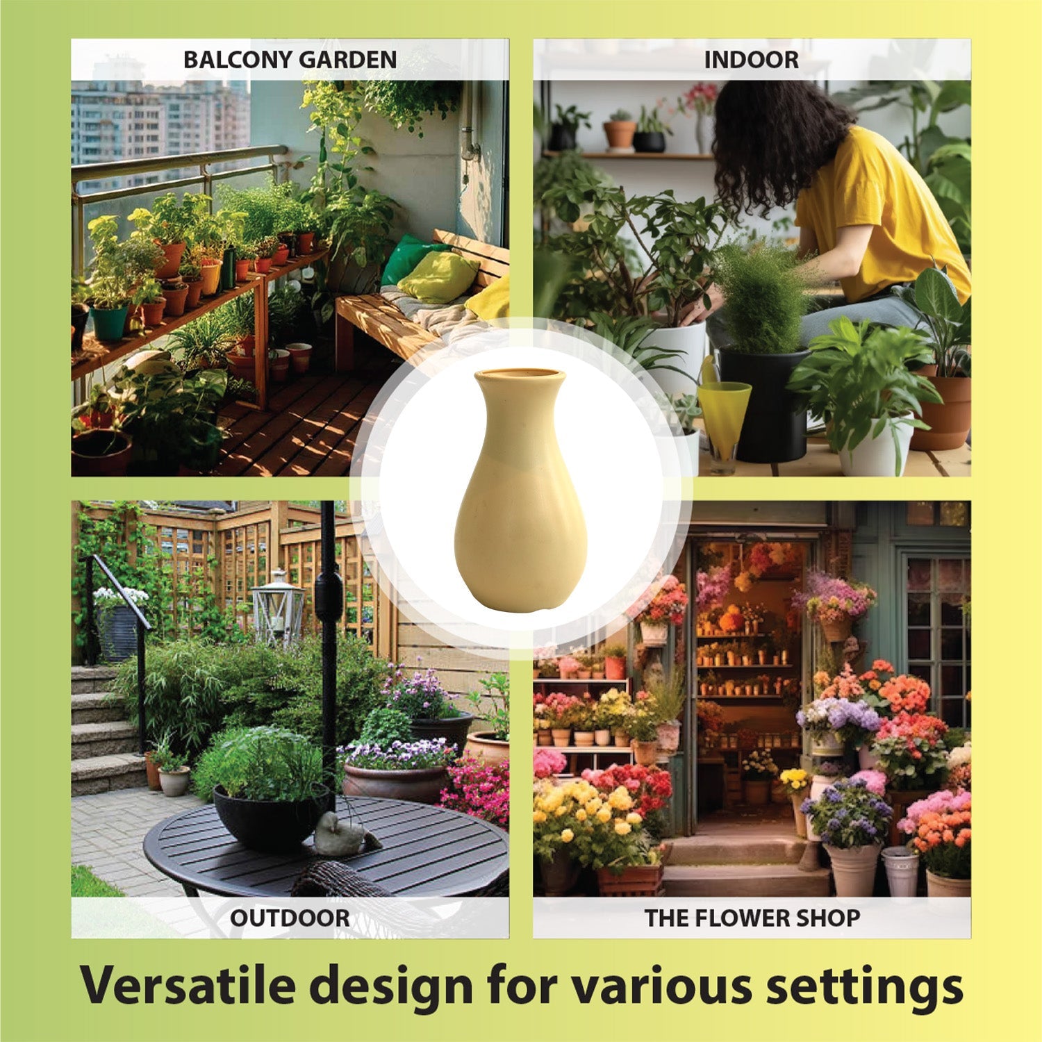 6 Inch Round Grey Lucky Plastic Flower Vases  Indoor Decor (Set of 2)
