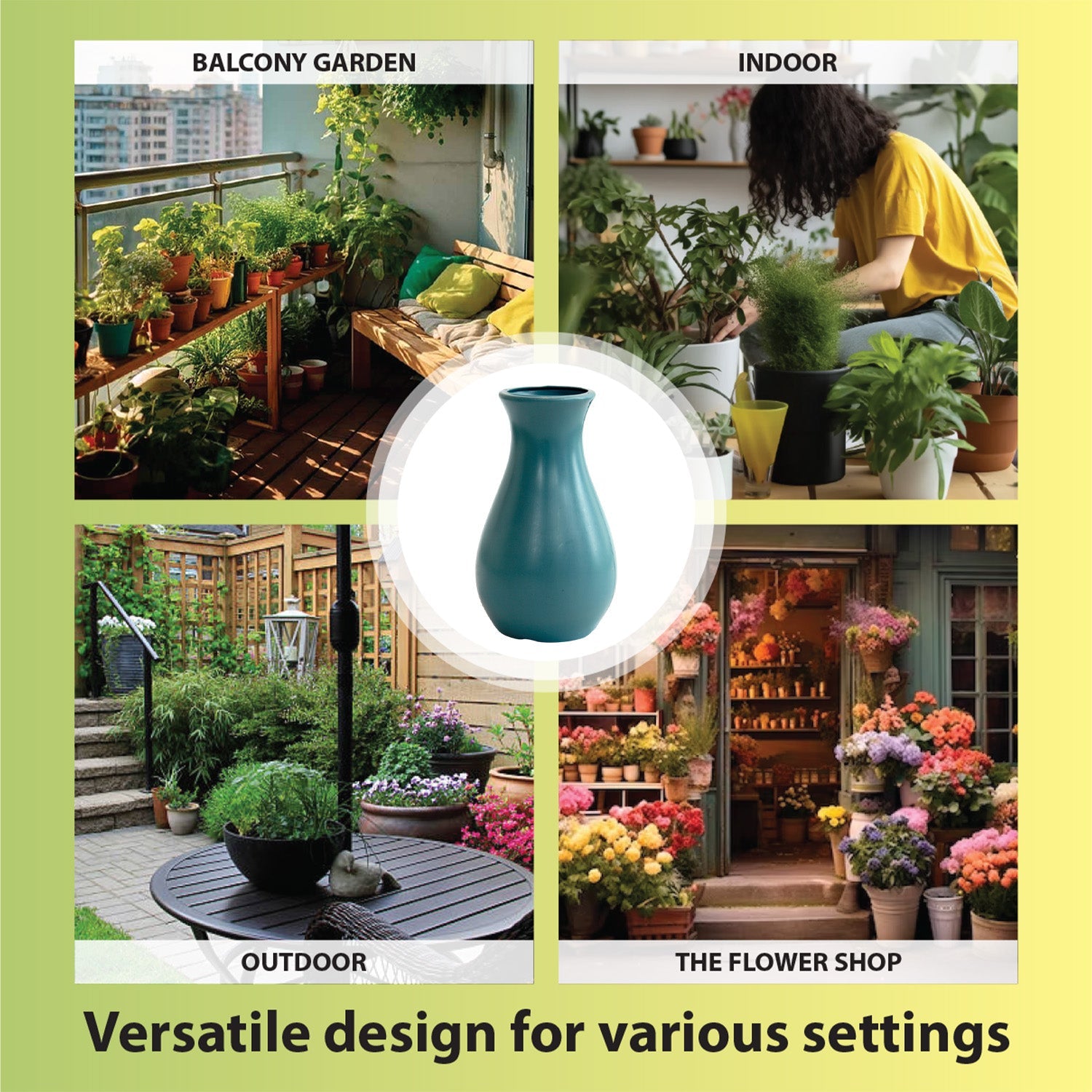 6 Inch Round Grey Lucky Plastic Flower Vases  Indoor Decor (Set of 2)