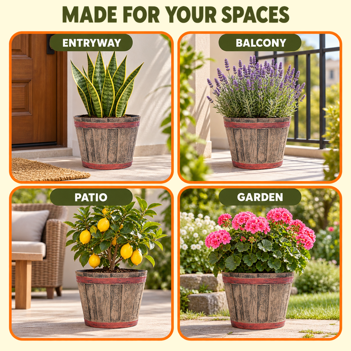 Barrel Pots 10Inch  Set of 2 – 10 Inch Round Indoor/Outdoor Flower Pots for Home, Office, Balcony & Terrace Decor