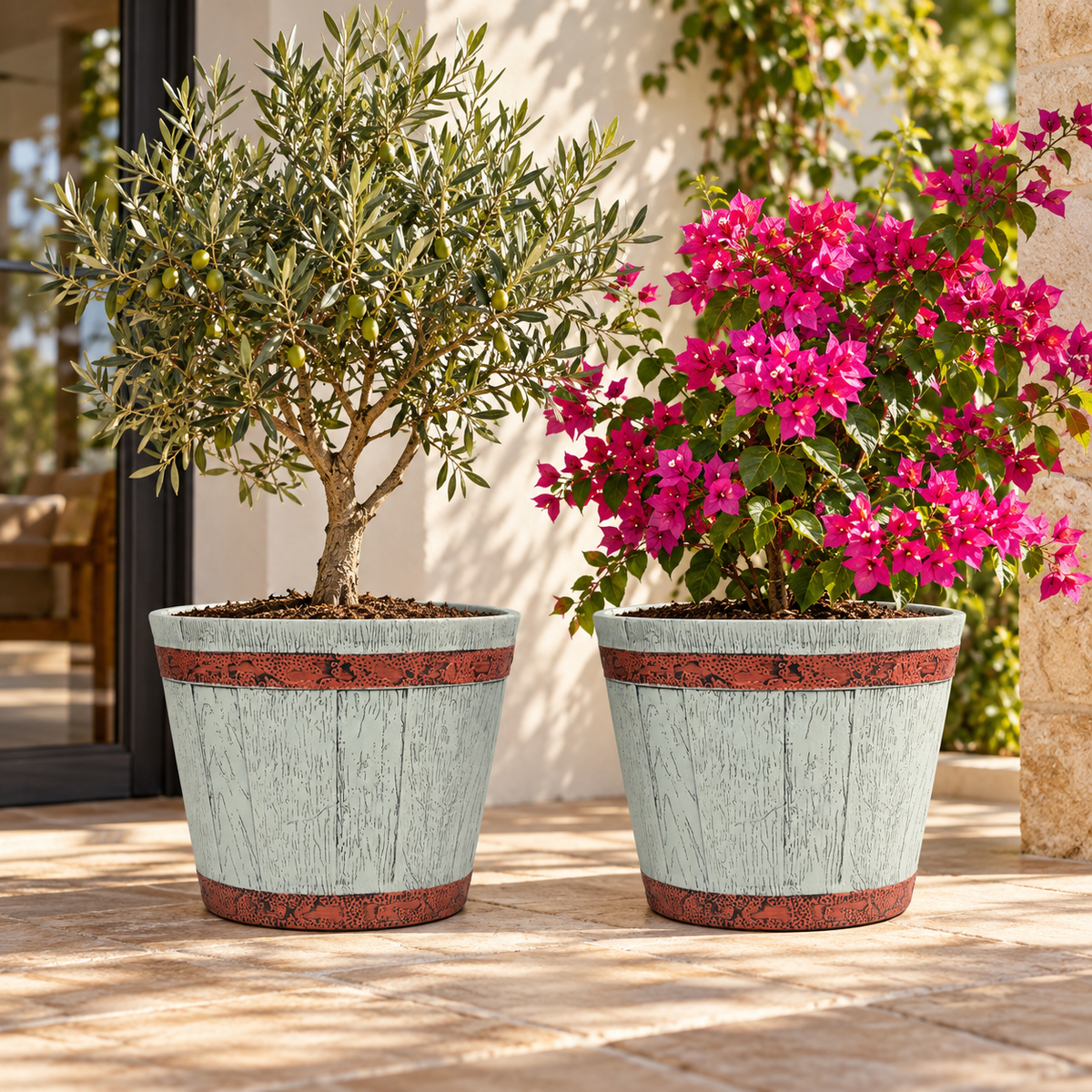 Barrel Pots 10Inch  Set of 2 – 10 Inch Round Indoor/Outdoor Flower Pots for Home, Office, Balcony & Terrace Decor