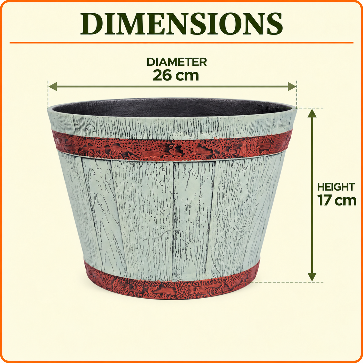 Barrel Pots 10Inch  Set of 2 – 10 Inch Round Indoor/Outdoor Flower Pots for Home, Office, Balcony & Terrace Decor