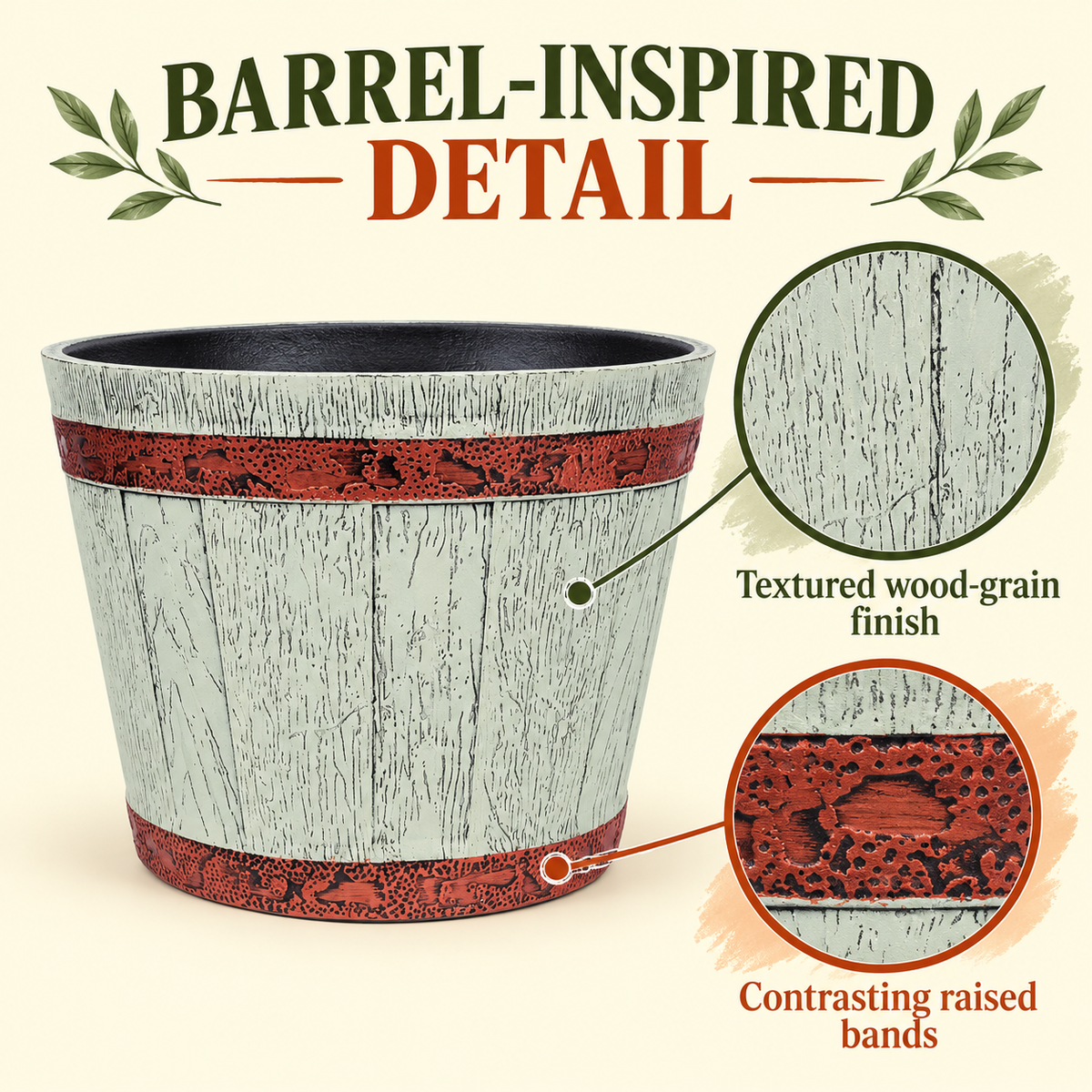 Barrel Pots 10Inch  Set of 2 – 10 Inch Round Indoor/Outdoor Flower Pots for Home, Office, Balcony & Terrace Decor