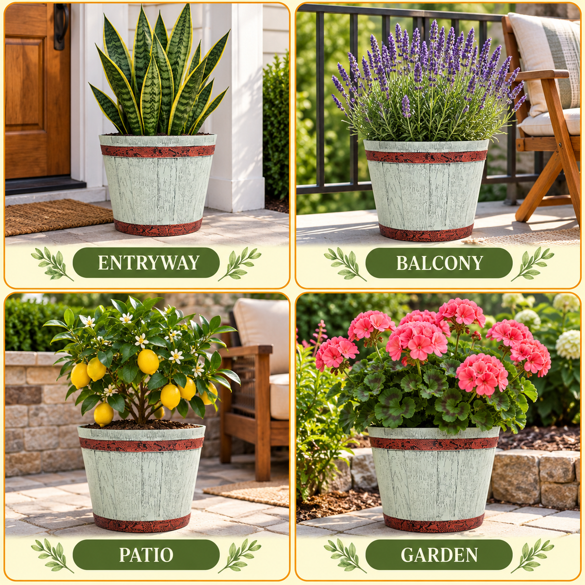 Barrel Pots 10Inch  Set of 2 – 10 Inch Round Indoor/Outdoor Flower Pots for Home, Office, Balcony & Terrace Decor