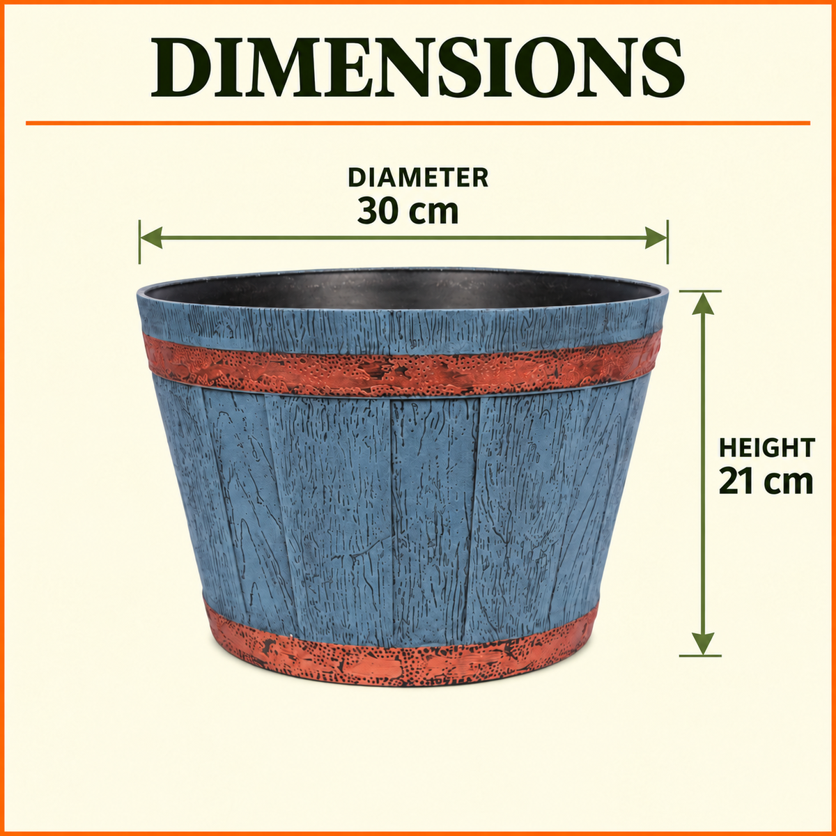 Wooden Barrel Design Flower Plastic Planter Pot – 12 Inch Round Indoor/Outdoor Set of 2 –  Barrel Style Plant Pots for Home, Balcony, Terrace & Office Decor