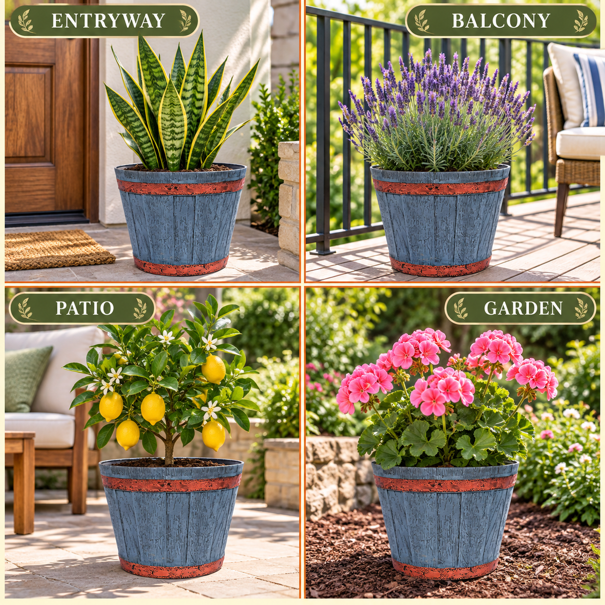 Barrel Pots 10Inch  Set of 2 – 10 Inch Round Indoor/Outdoor Flower Pots for Home, Office, Balcony & Terrace Decor