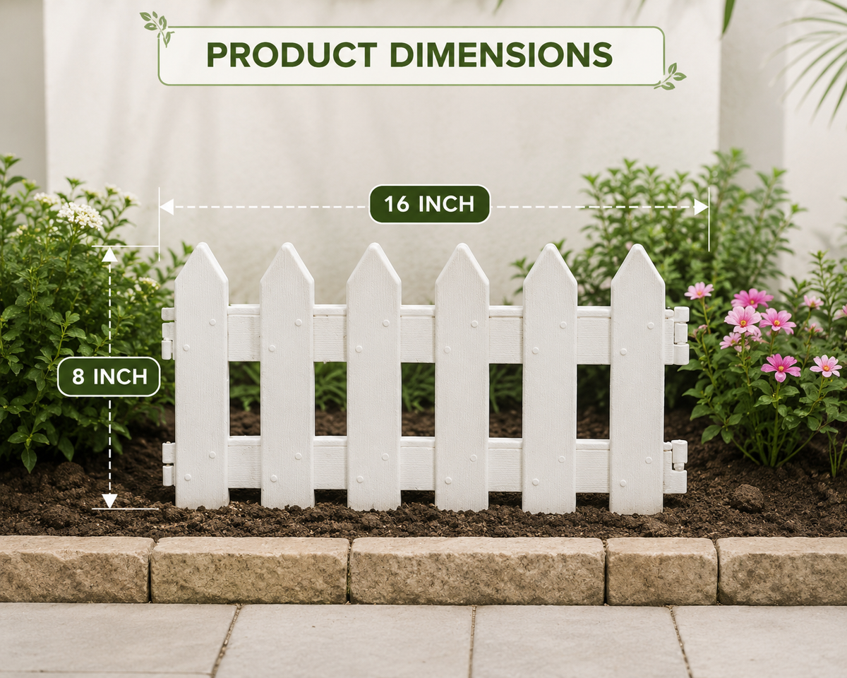 Decorative Picket Border Edging with Ground Stakes Flexible Interlocking Design for Lawn, Flower Beds & Landscaping