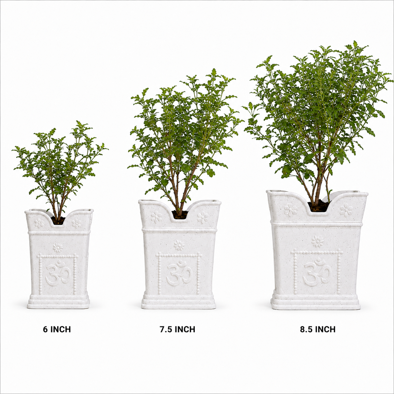 Modern White Marble Tulsi Planter Set - 3 Elegant Pots