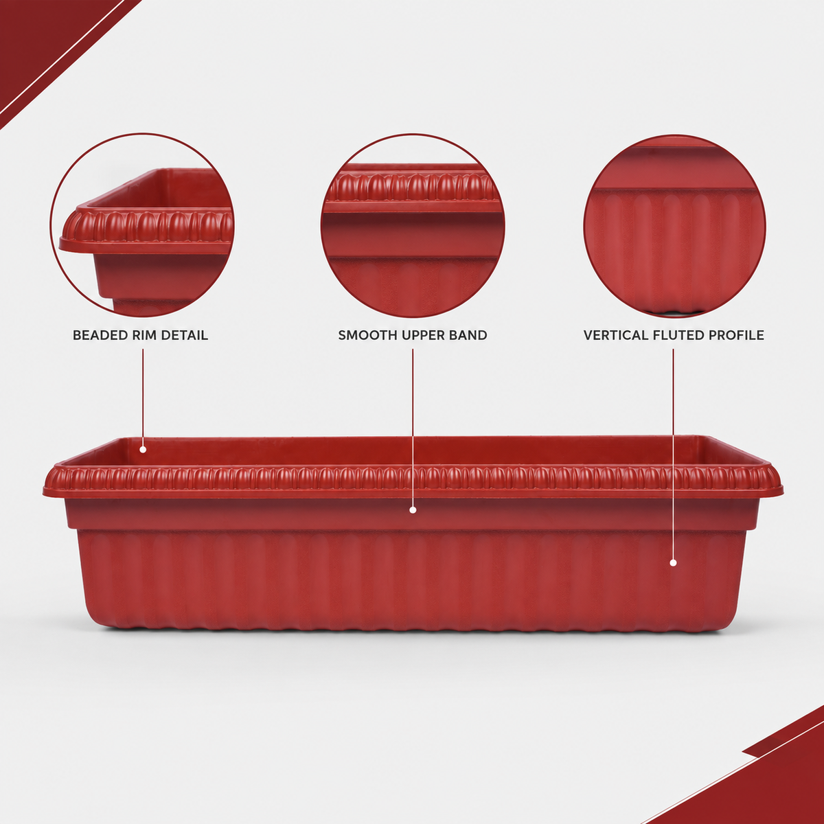 Nuclear  Plastic Planter Pots for Plants – 25 Inch Trough Pots (Set of 2) | 100% Virgin Plastic Flower Pots for Home, Office, Balcony & Garden Decor