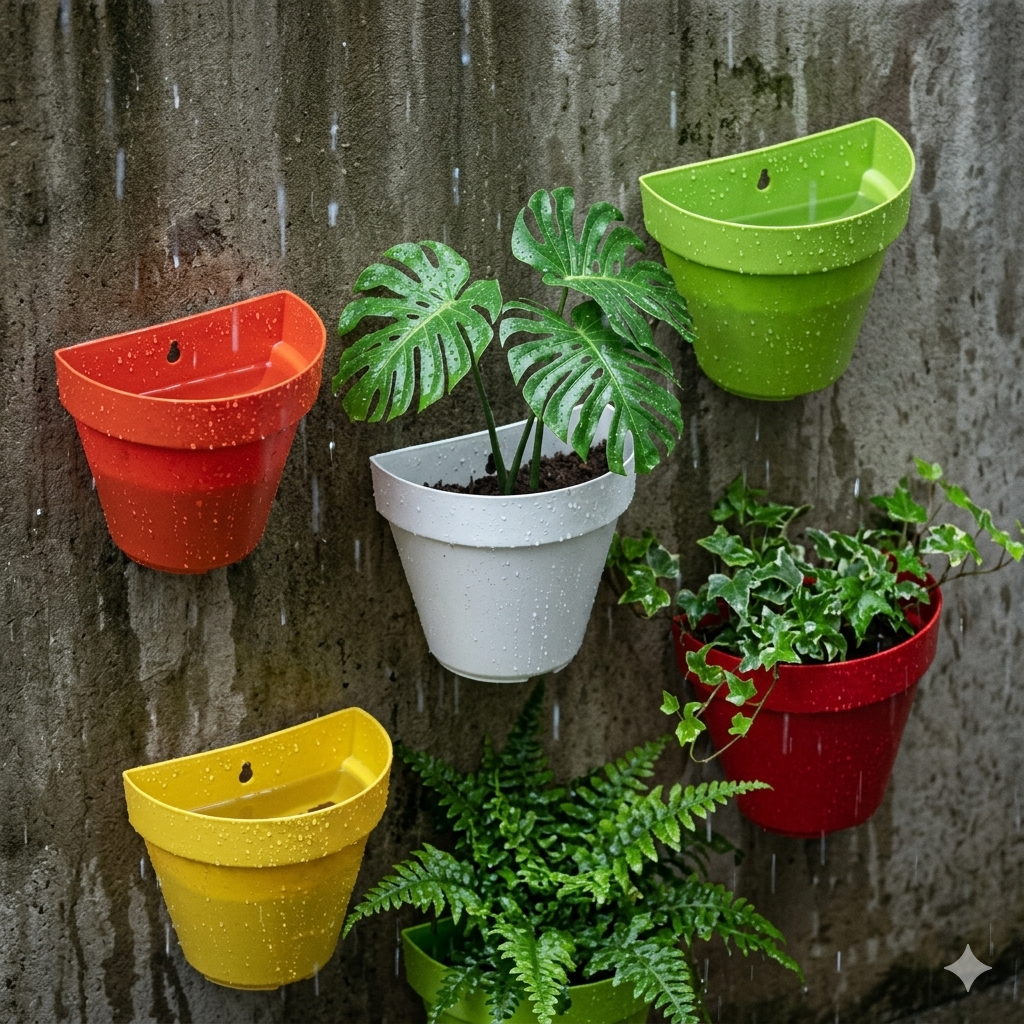 7 Inch Designer Wall Mount Hanging Planters (Set of 5, Multi) Stylish Hanging Pots for Indoor & Outdoor Decor