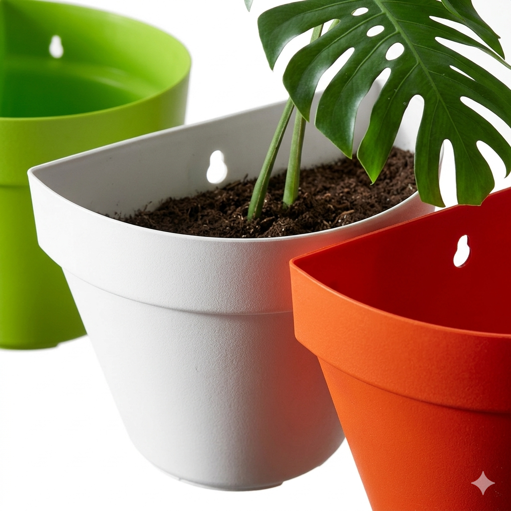7 Inch Designer Wall Mount Hanging Planters (Set of 5, Multi) Stylish Hanging Pots for Indoor & Outdoor Decor