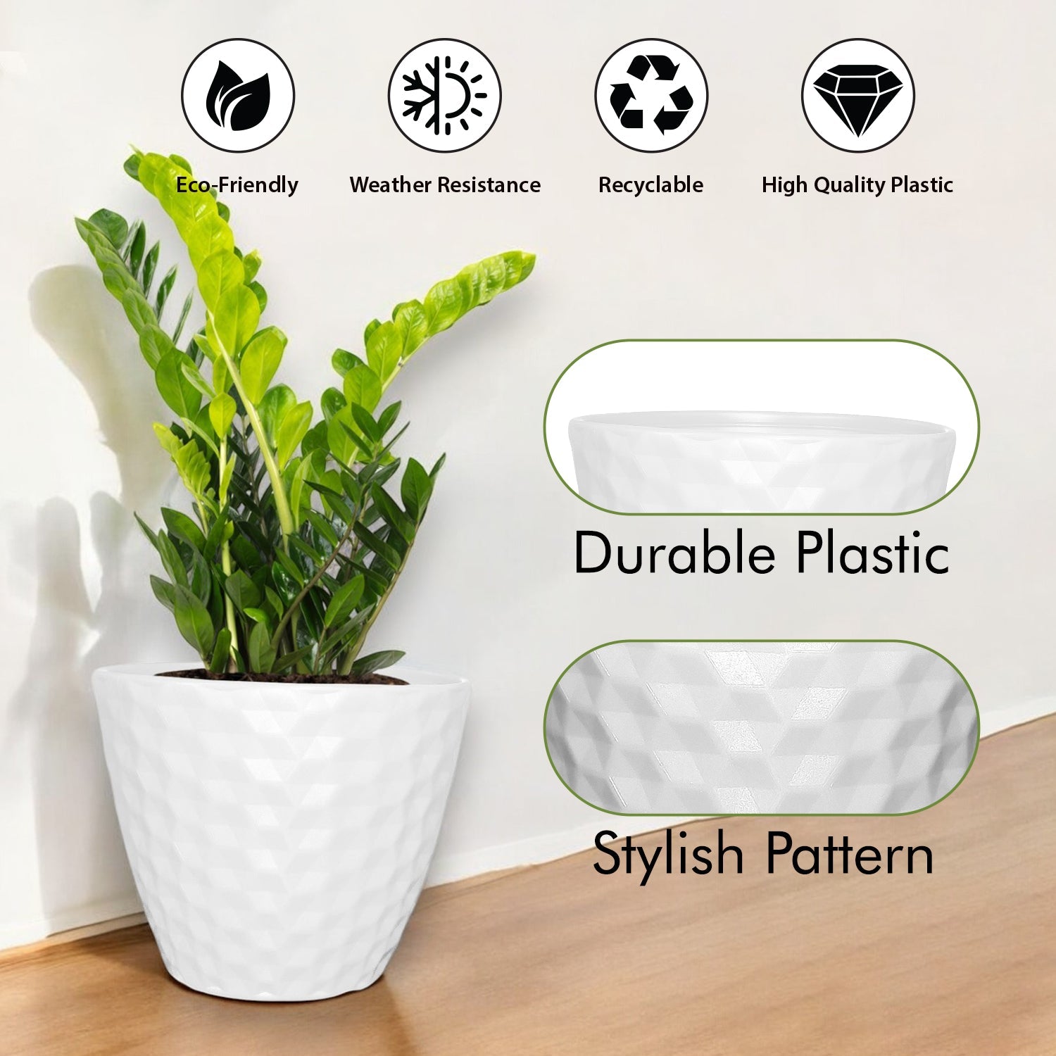 10.5 Inch Spider Round Planter  UV Resistant, Lightweight White Pot