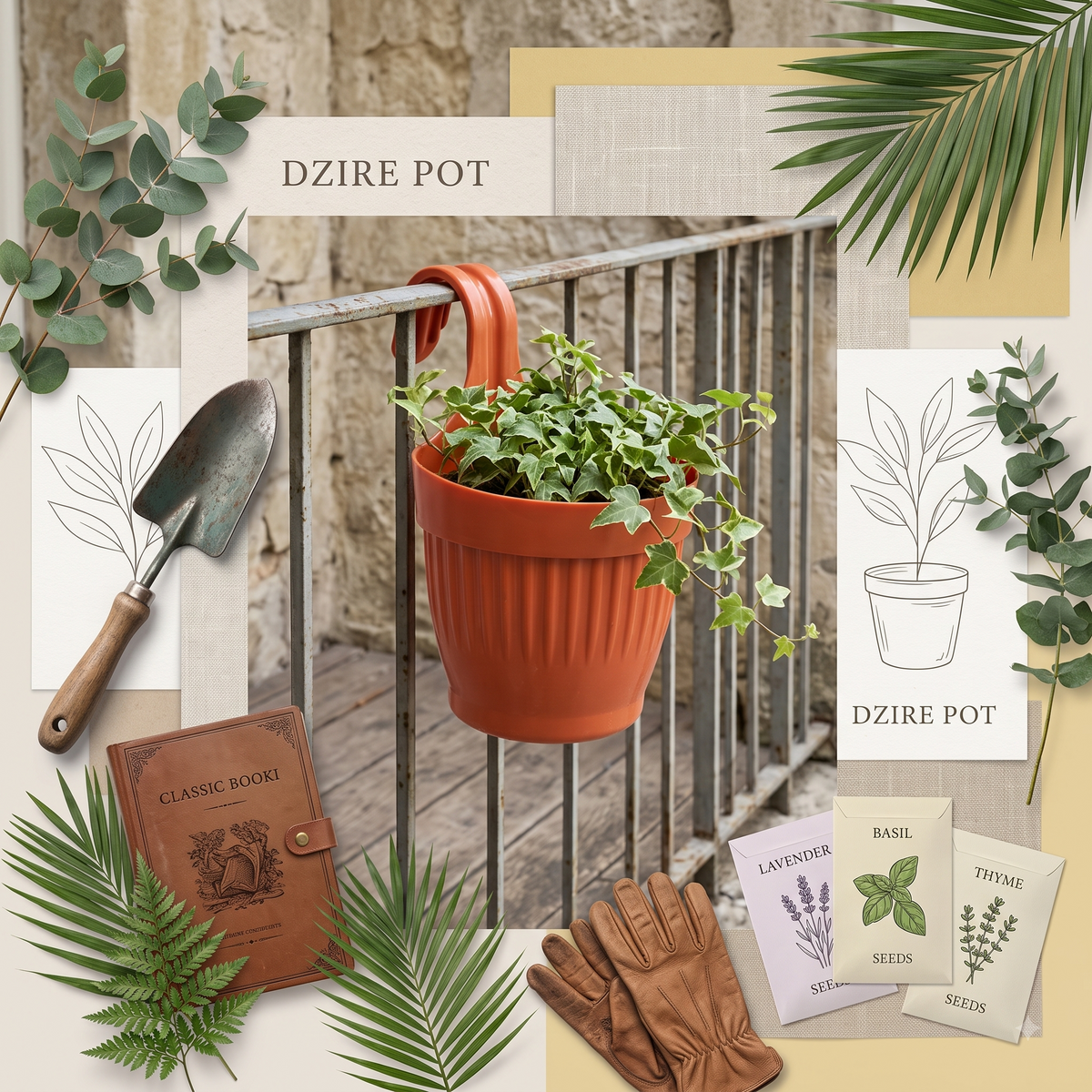 Dzire Wall Hanging Flower Pot – 7 Inch Ribbed Planter with Hook Handle | Set of 5