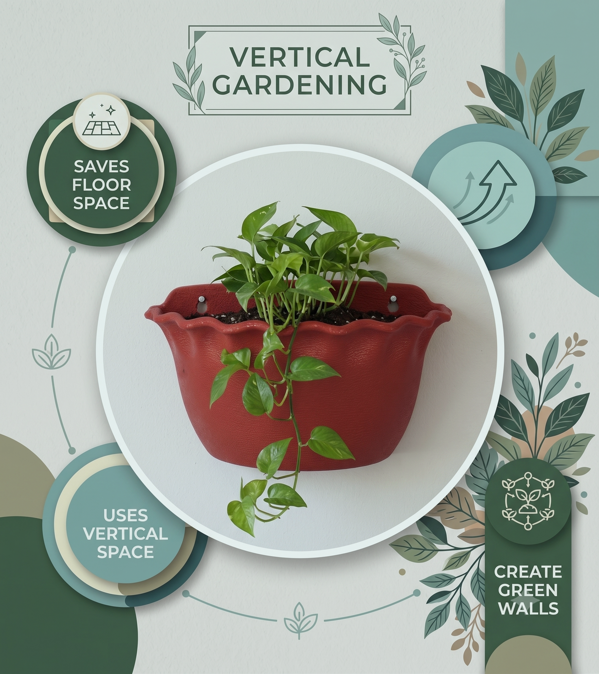 12" Platinum Wall Planter  Pot – Scalloped Rim Hanging Planter, Set of 4 (12" Terracotta)