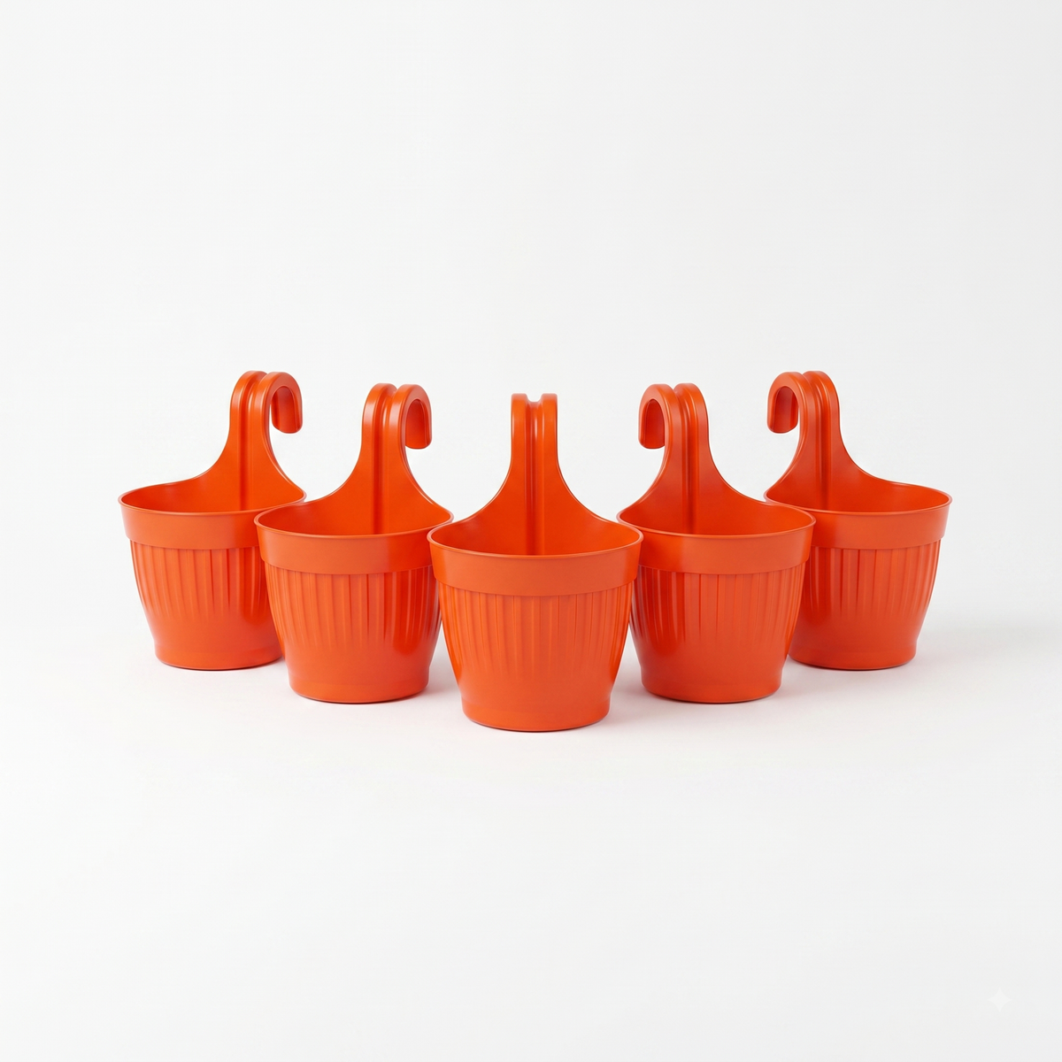 Dzire Wall Hanging Flower Pot – 7 Inch Ribbed Planter with Hook Handle | Set of 5