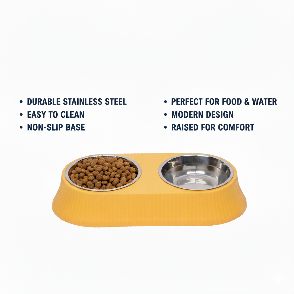 Stainless Steel Double Dog & Cat Bowl Set with Non-Slip Base – 12.5 Inch