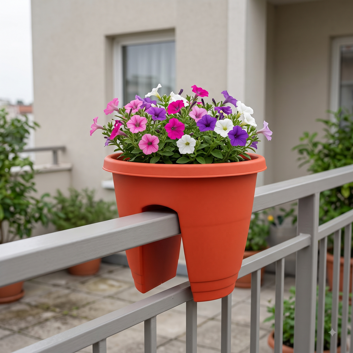 12" Railing Balcony Planter Pot – Straddle Design for Railings & Fences Set of 4