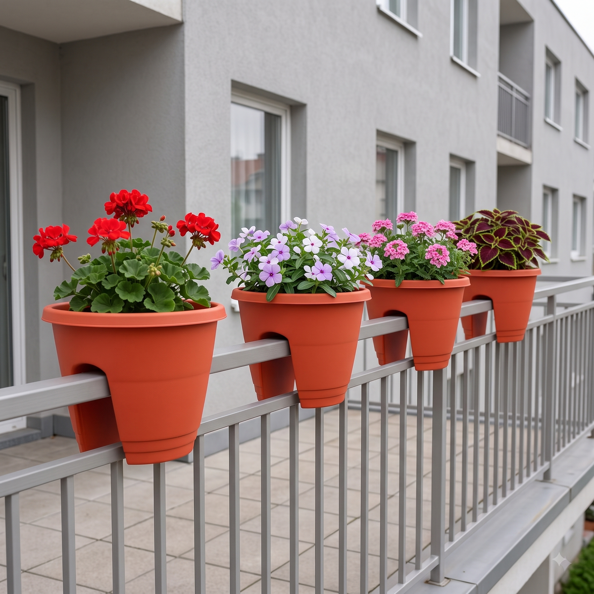 12" Railing Balcony Planter Pot – Straddle Design for Railings & Fences Set of 4