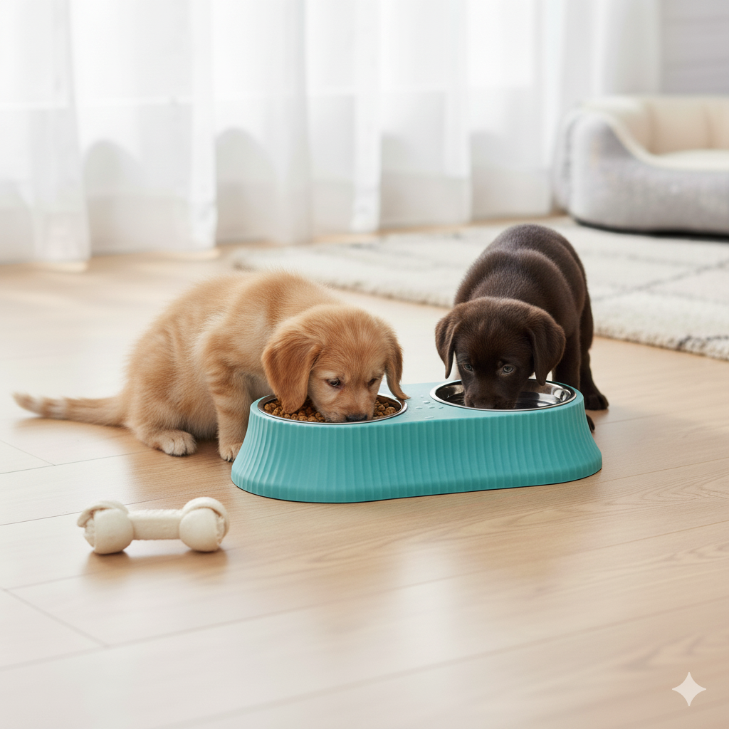 Stainless Steel Double Dog & Cat Bowl Set with Non-Slip Base – 12.5 Inch